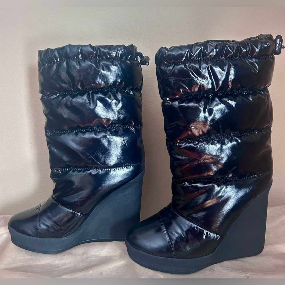Coach Black Farran  Sport Puffer Platform Wedge Boots - Women's